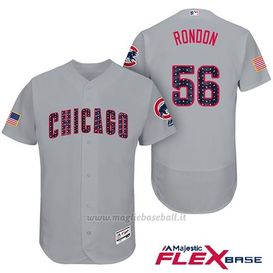 Maglia Baseball Uomo Chicago Cubs 2017 Estrellas y Rayas Cubs 56 Hector Rondon Grigio Flex Base